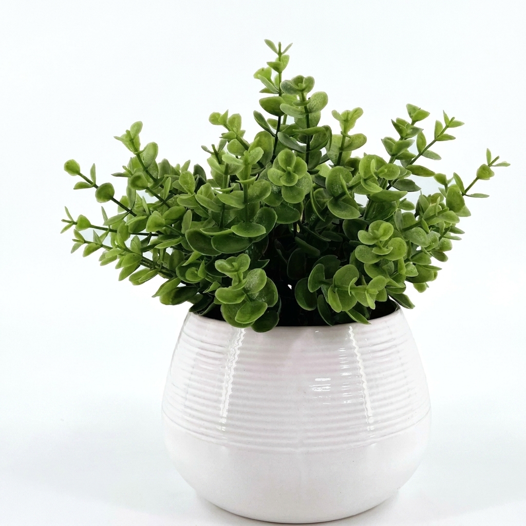 Artificial Eucalyptus Plant with White Planter | 11 Inch Faux Plant - product photo