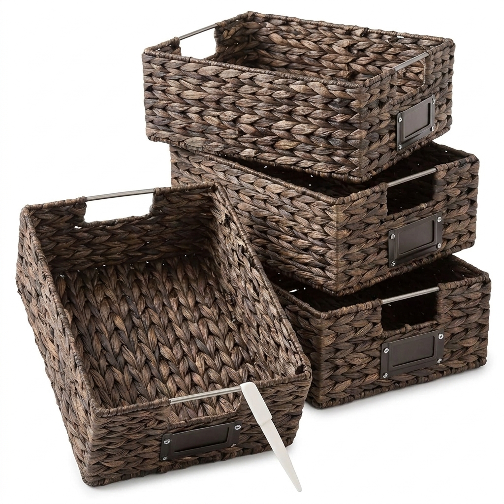 Water Hyacinth Pantry Storage Baskets Set of 4 - product photo