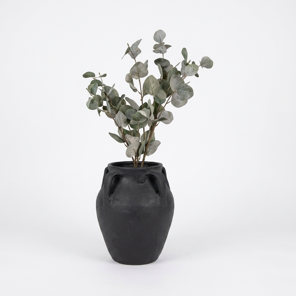 Black Ceramic Multi Handle Decorative Vase - product photo